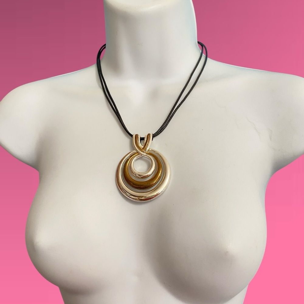 COOKIE LEE Mixed Metals Pendant On Double Black Cording Necklace